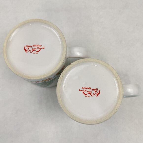 Set Of 2 Vintage Christmas Tree Mugs Himark Japan 12 oz White Red Reversed Stamp - Picture 5 of 12